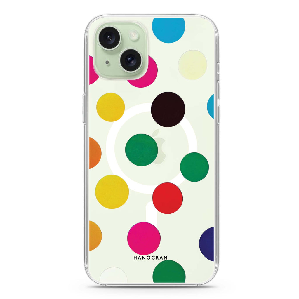 Polka Dot Pattern iPhone 15 Plus Magsafe 兼容水晶透明保護殼