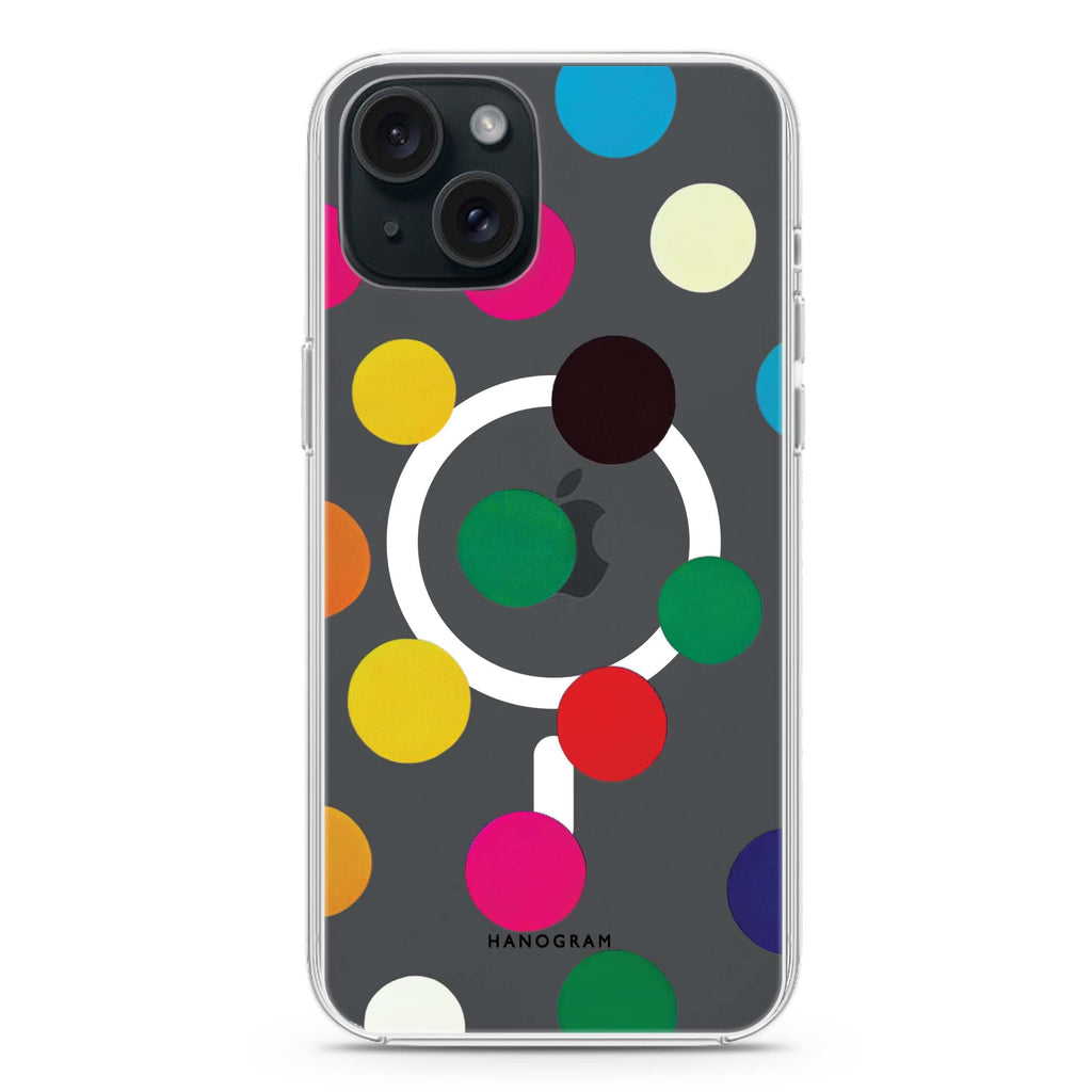 Polka Dot Pattern iPhone 15 Magsafe 兼容水晶透明保護殼