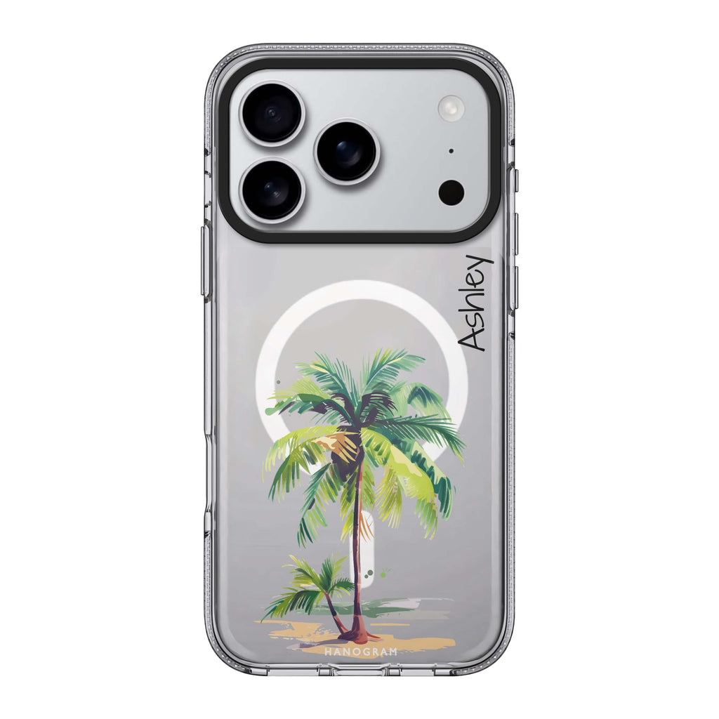 Island Palms iPhone 17 Pro Max MagSafe 水晶透明保護殼 自然風格設計 可自訂名字及字色 圖1