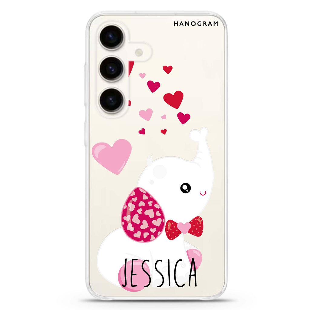 Lovely Elephant Samsung Galaxy S26/S25/S24 可加名字水晶透明保護殼正面展示