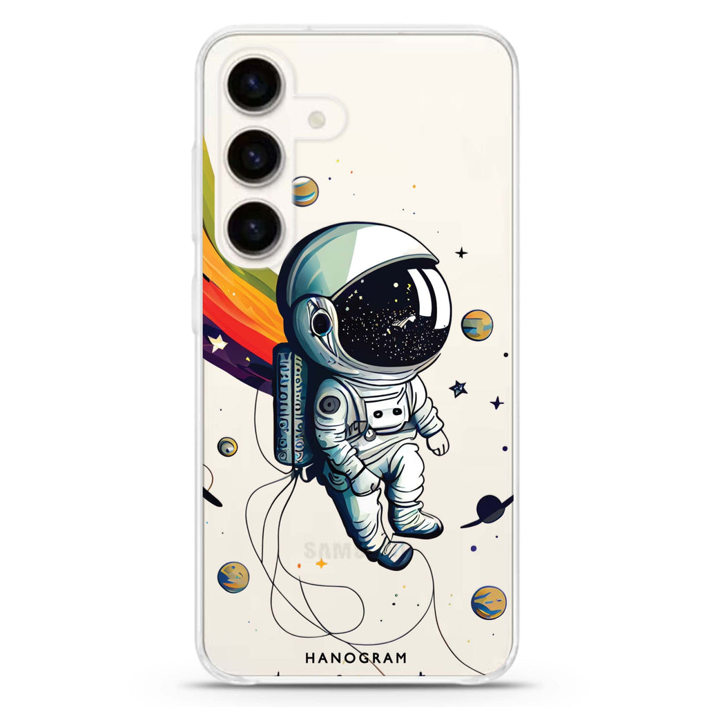 Astronaut in rainbow Samsung Galaxy S26/S25/S24 水晶透明保護殼正面展示