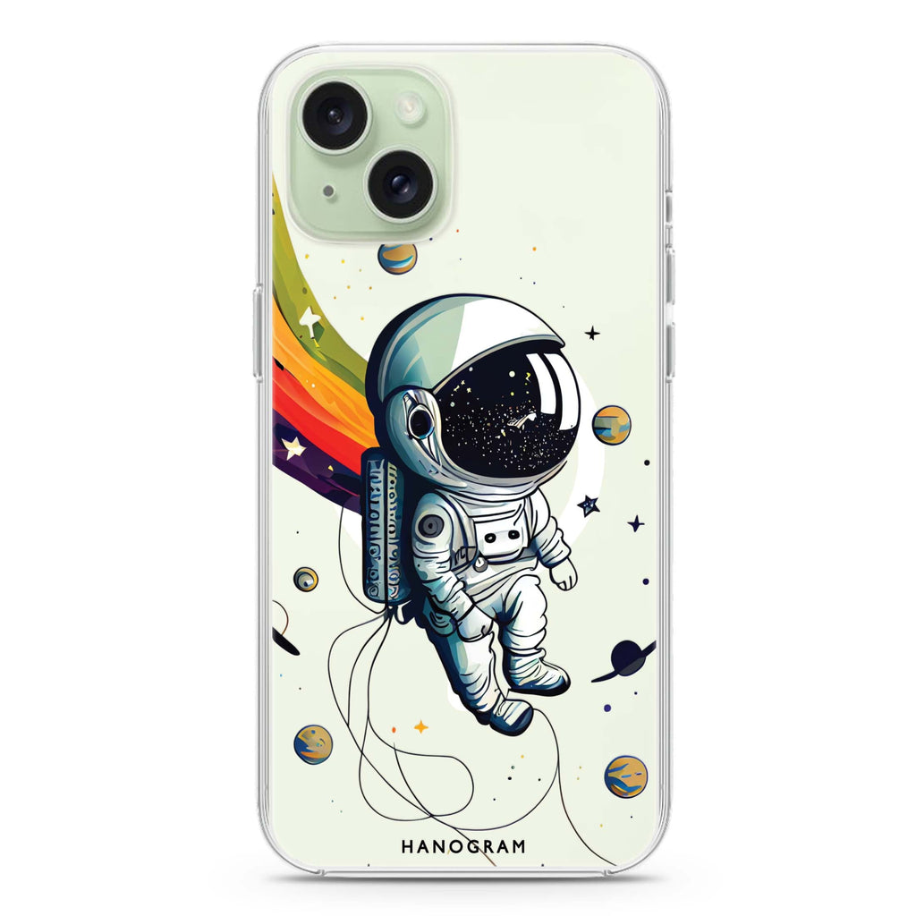 Astronaut in rainbow iPhone 15 Magsafe 兼容水晶透明保護殼
