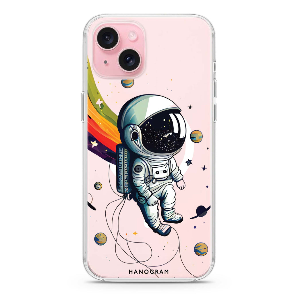 Astronaut in rainbow iPhone 15 Plus Magsafe 兼容水晶透明保護殼