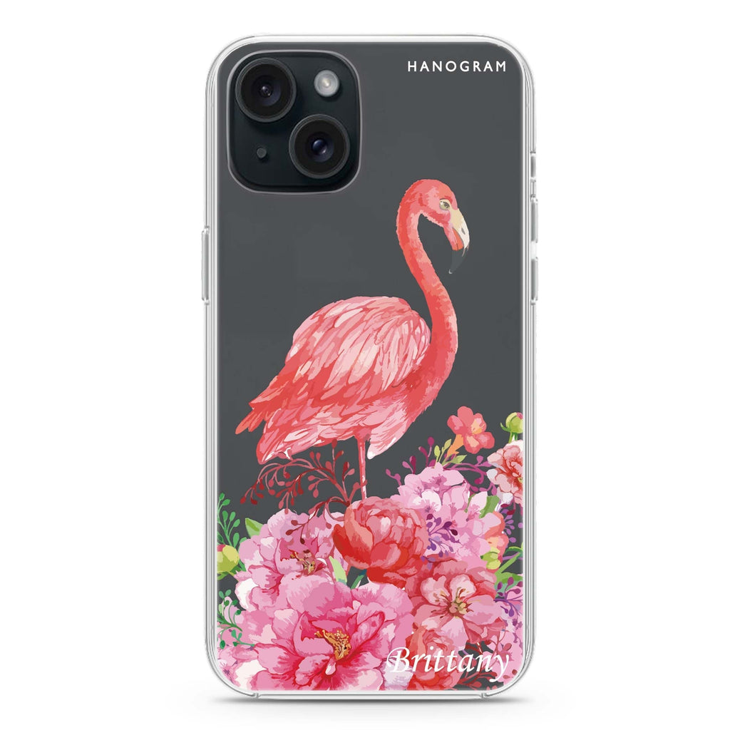 Flamingo & Flower iPhone 15 plus 水晶透明保護殼