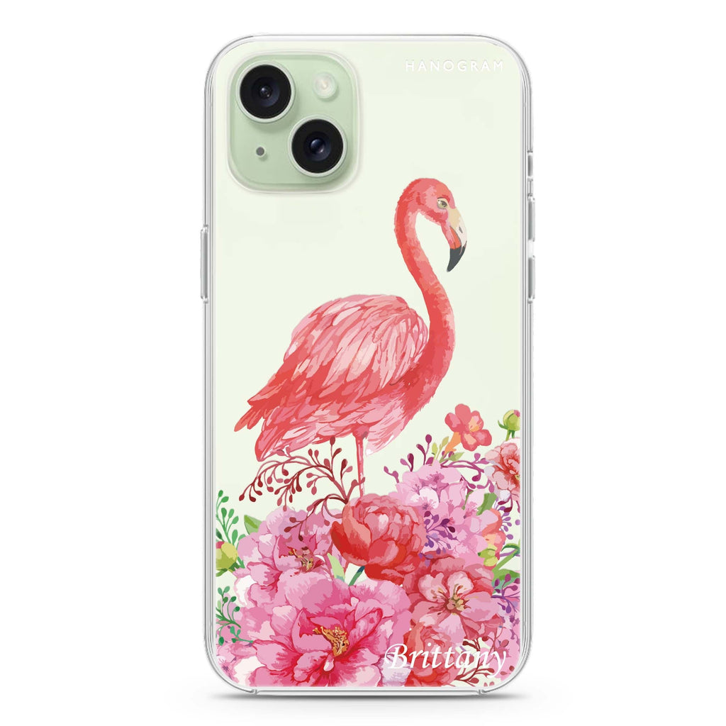 Flamingo & Flower iPhone 15 水晶透明保護殼