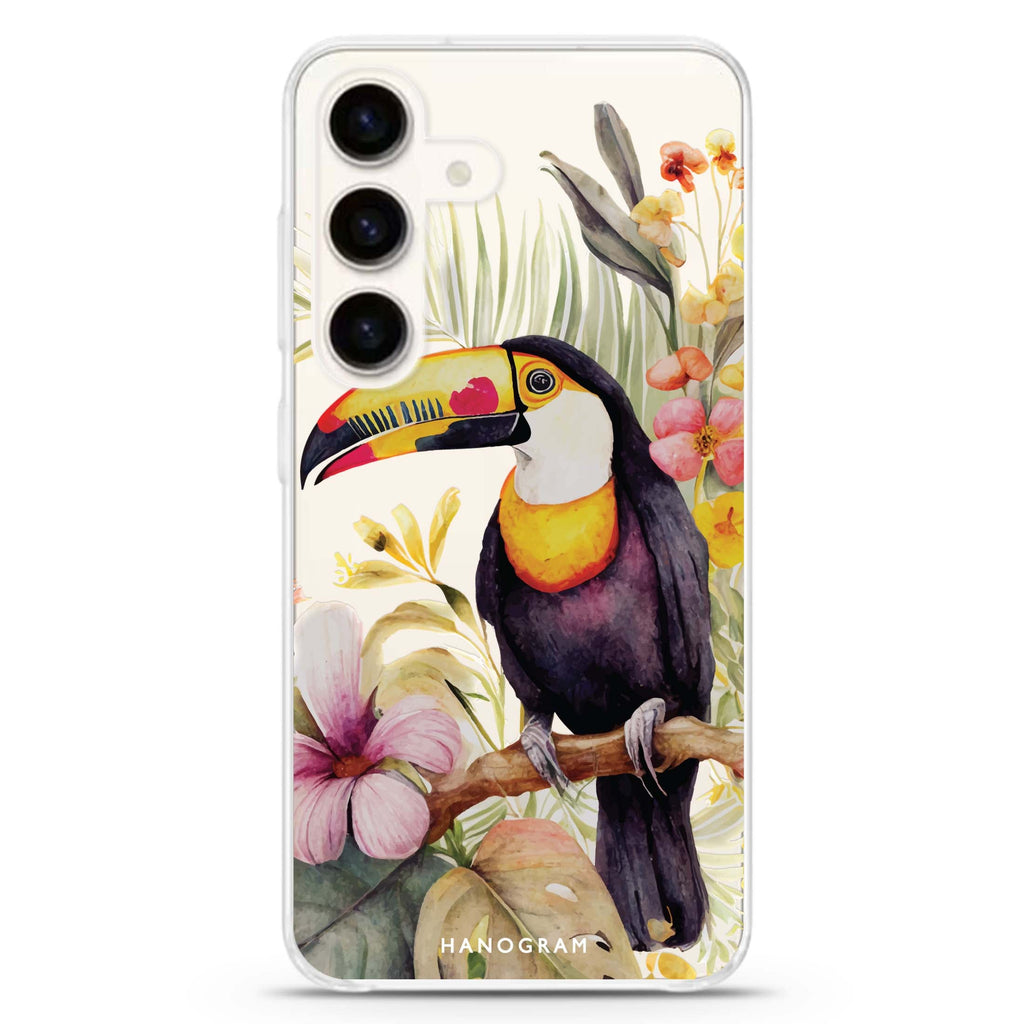 Tropical bird Samsung Galaxy S26/S25/S24 水晶透明保護殼正面展示