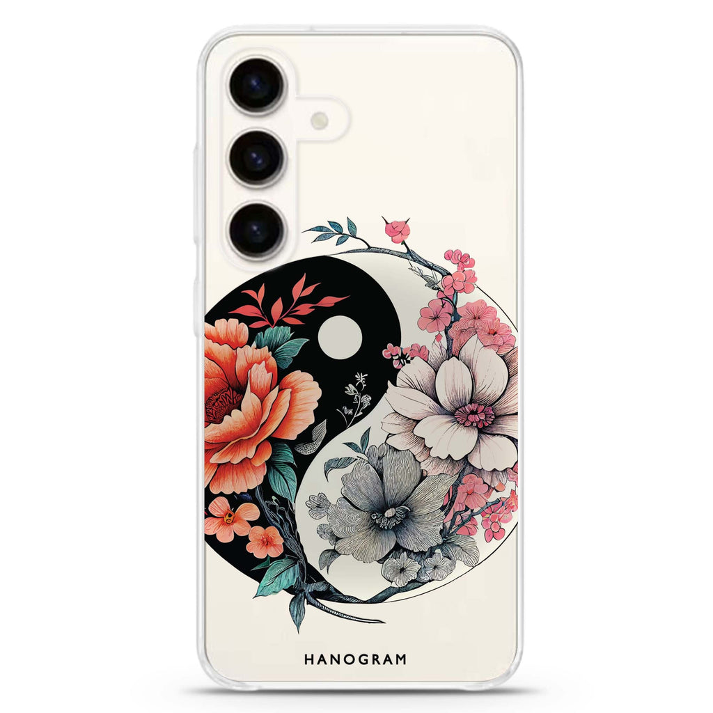 Floral & Tai Chi Samsung Galaxy S26/S25/S24 水晶透明保護殼正面展示