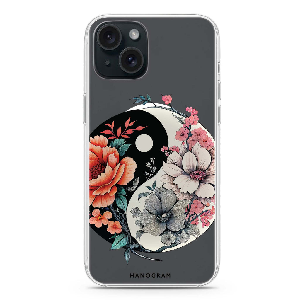 Floral & Tai Chi iPhone 15 Plus Magsafe 兼容水晶透明保護殼