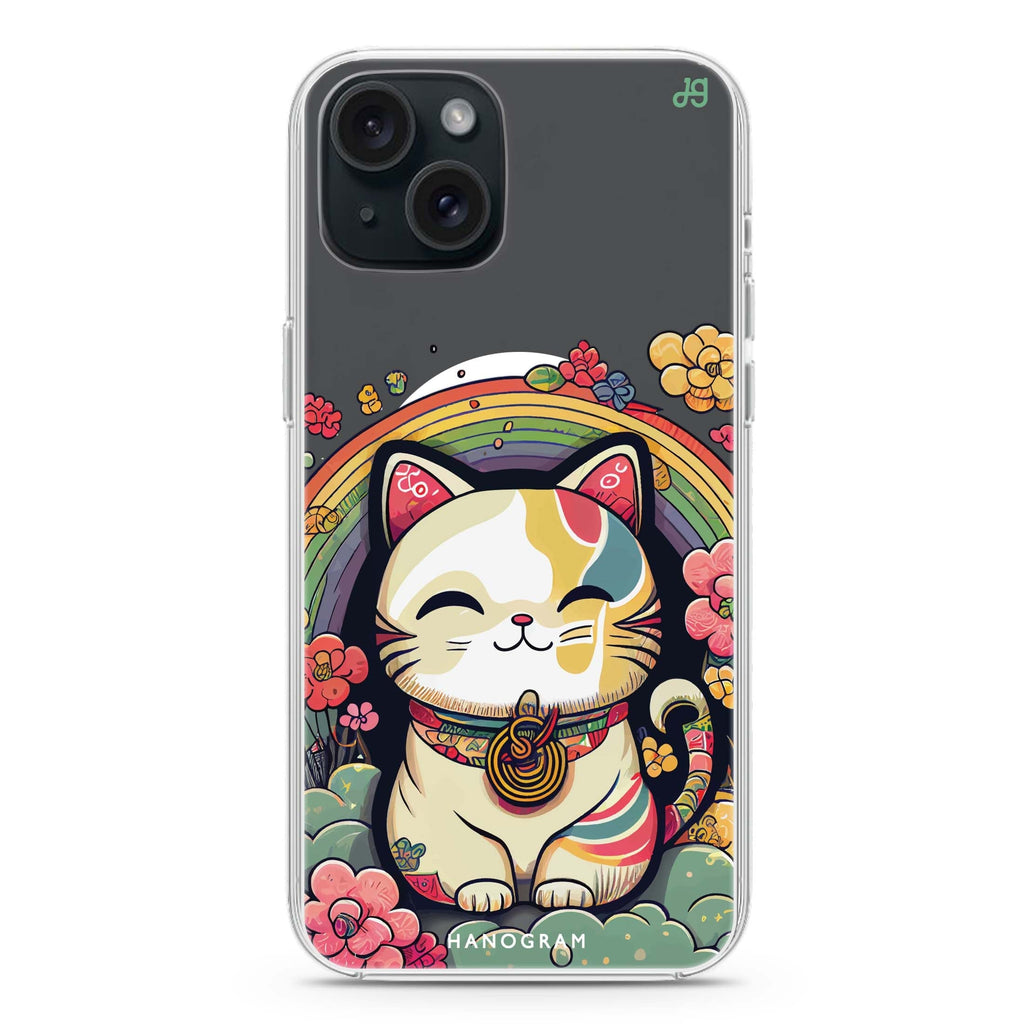 Japanese Lucky Cat iPhone 15 Plus Magsafe 兼容水晶透明保護殼