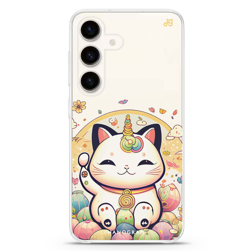 Cute Lucky Cat Samsung Galaxy S26/S25/S24 水晶透明保護殼正面展示