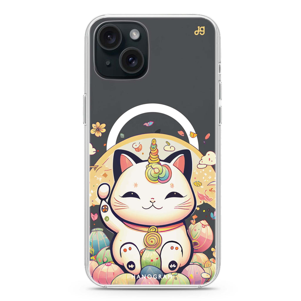 Cute Lucky Cat iPhone 15 Magsafe 兼容水晶透明保護殼