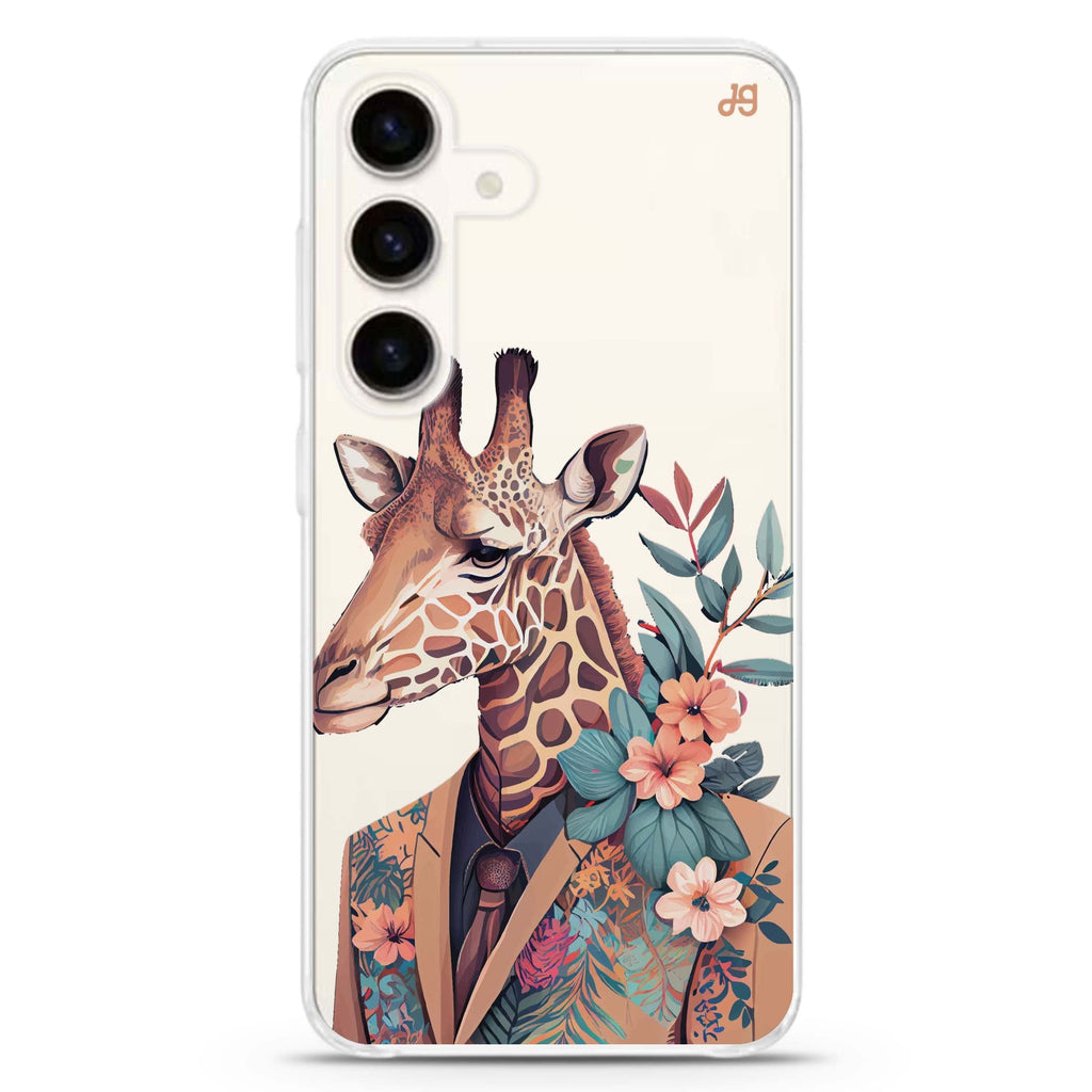 Giraffe & floral Samsung Galaxy S26/S25/S24 水晶透明保護殼正面展示