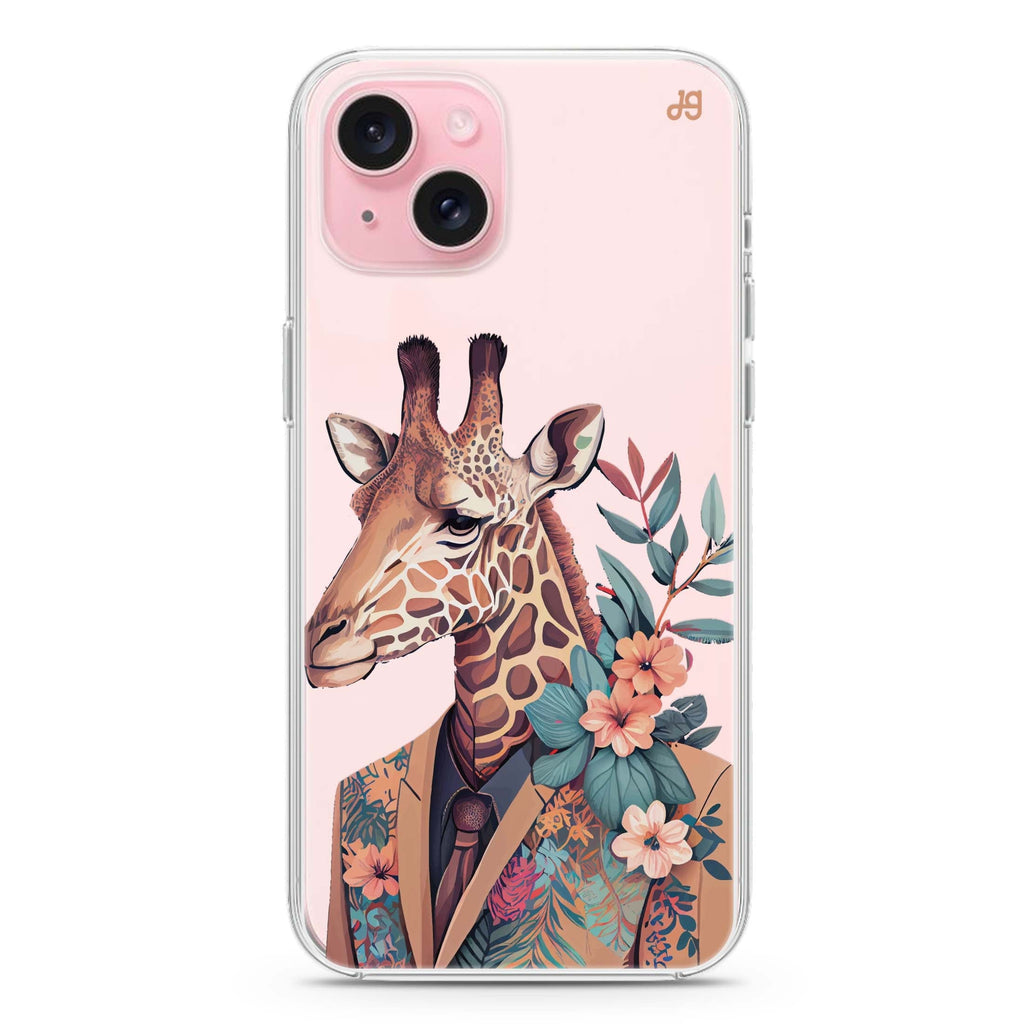 Giraffe & floral iPhone 15 水晶透明保護殼