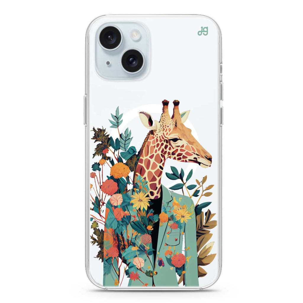 Giraffe & floral iPhone 15 Magsafe 兼容水晶透明保護殼