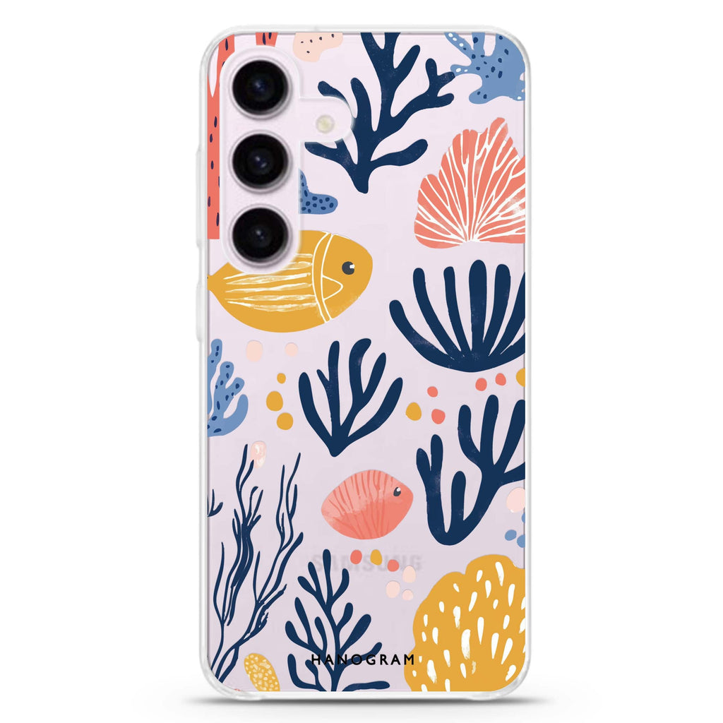 Coral Cutouts Samsung Galaxy S26/S25/S24 水晶透明保護殼正面展示