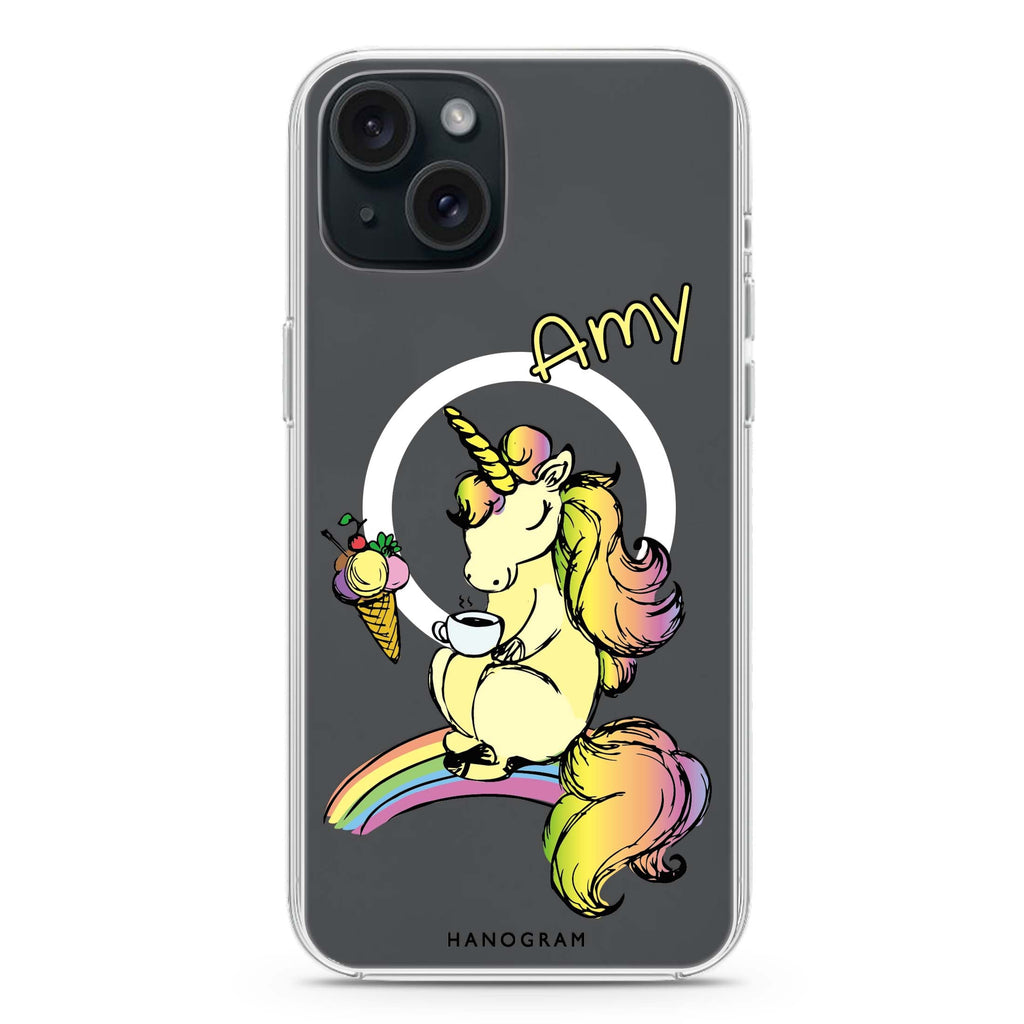 Cute Unicorn iPhone 15 Magsafe 兼容水晶透明保護殼