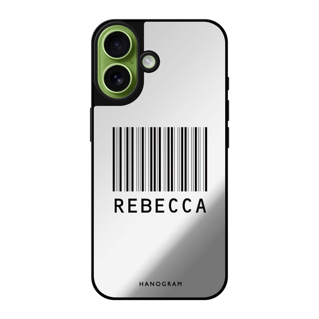 Reflective iPhone 16 Mirror Case –Barcode Design