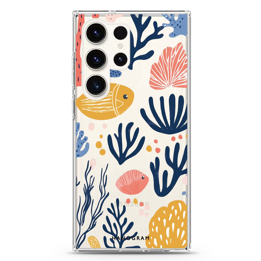 Coral Cutouts Samsung Galaxy Ultra 透明保護殼，適用 S26/S25/S24/S23 Ultra，圖1