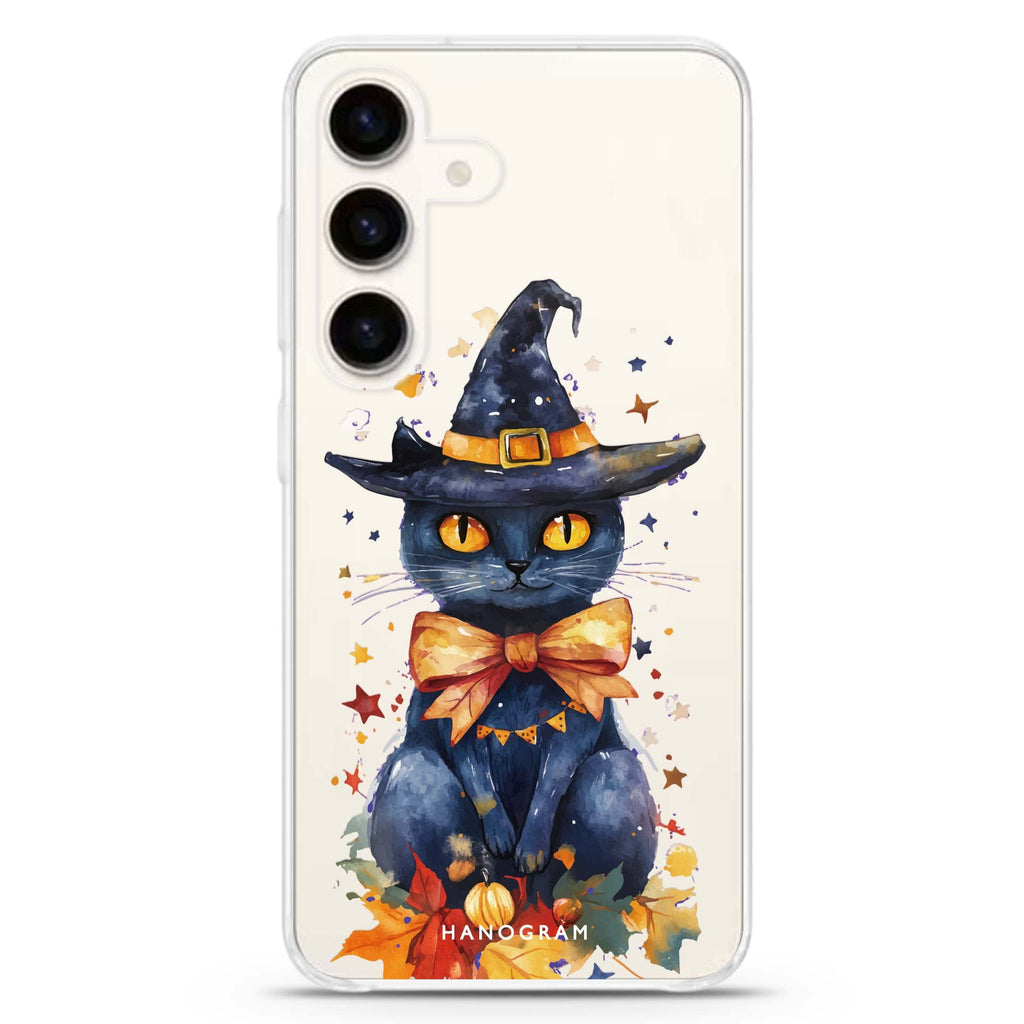 Midnight Kitty Charms Samsung Galaxy S26/S25/S24 水晶透明保護殼正面展示