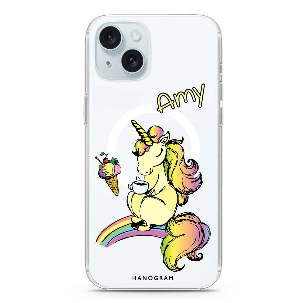 Cute Unicorn iPhone 15 Plus Magsafe 兼容水晶透明保護殼
