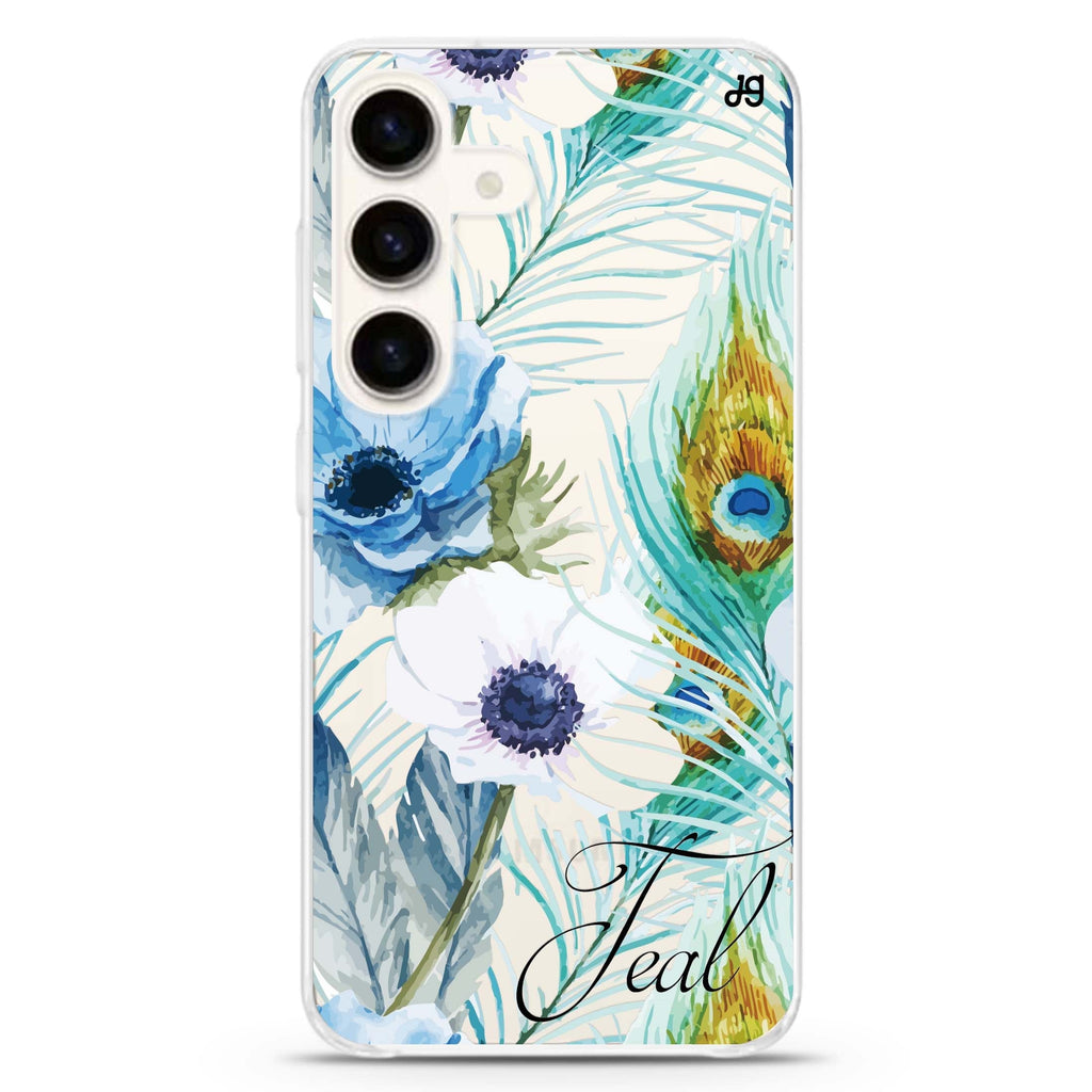 Pretty Watercolor Flowers Samsung Galaxy S26/S25/S24 可加名字水晶透明保護殼正面展示