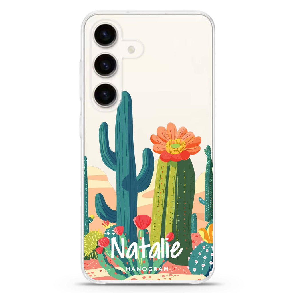 Desert Oasis Samsung Galaxy S26/S25/S24 可加名字水晶透明保護殼正面展示