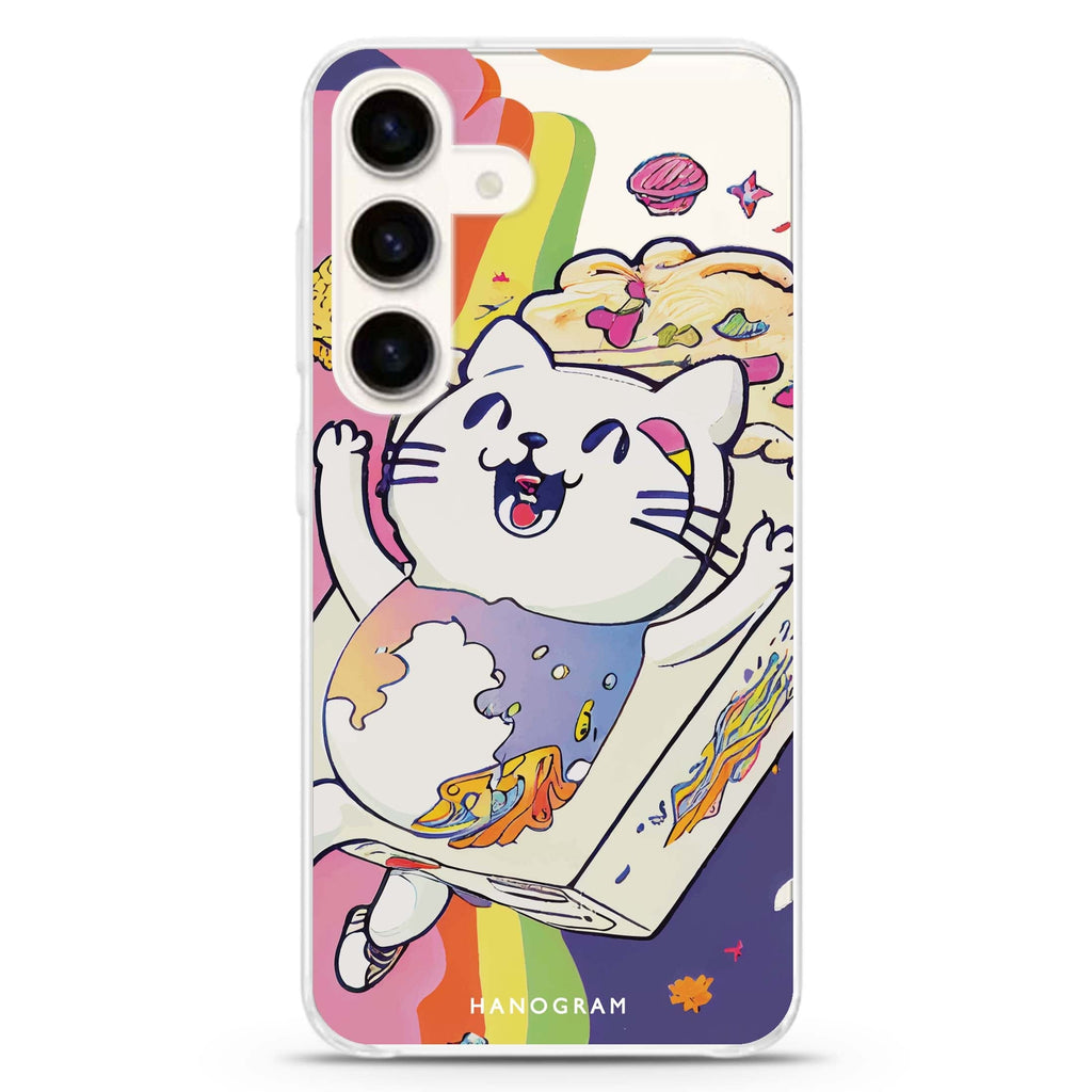 Rainbow Cat Samsung Galaxy S26/S25/S24 水晶透明保護殼正面展示