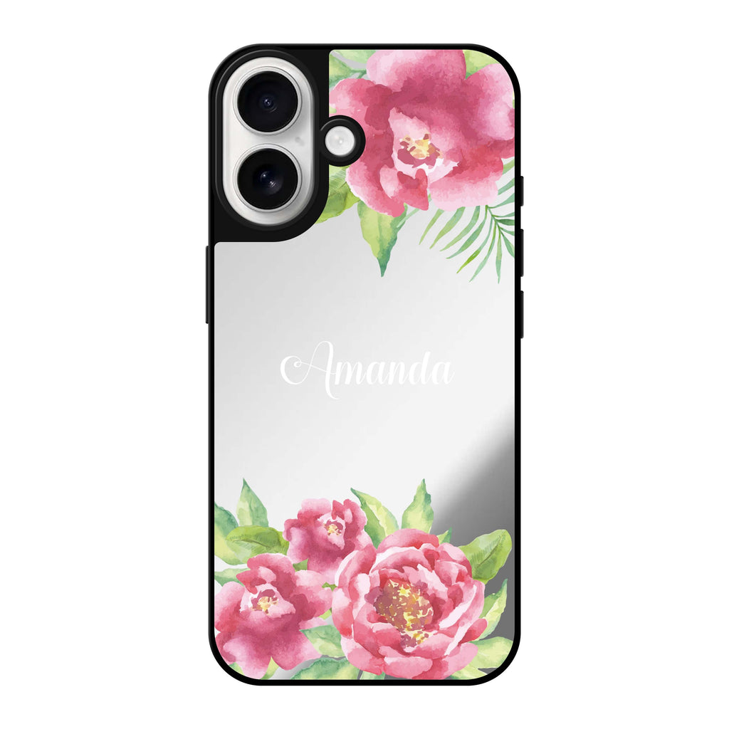Reflective iPhone 16 Mirror Case –Watercolor Paeonia Design
