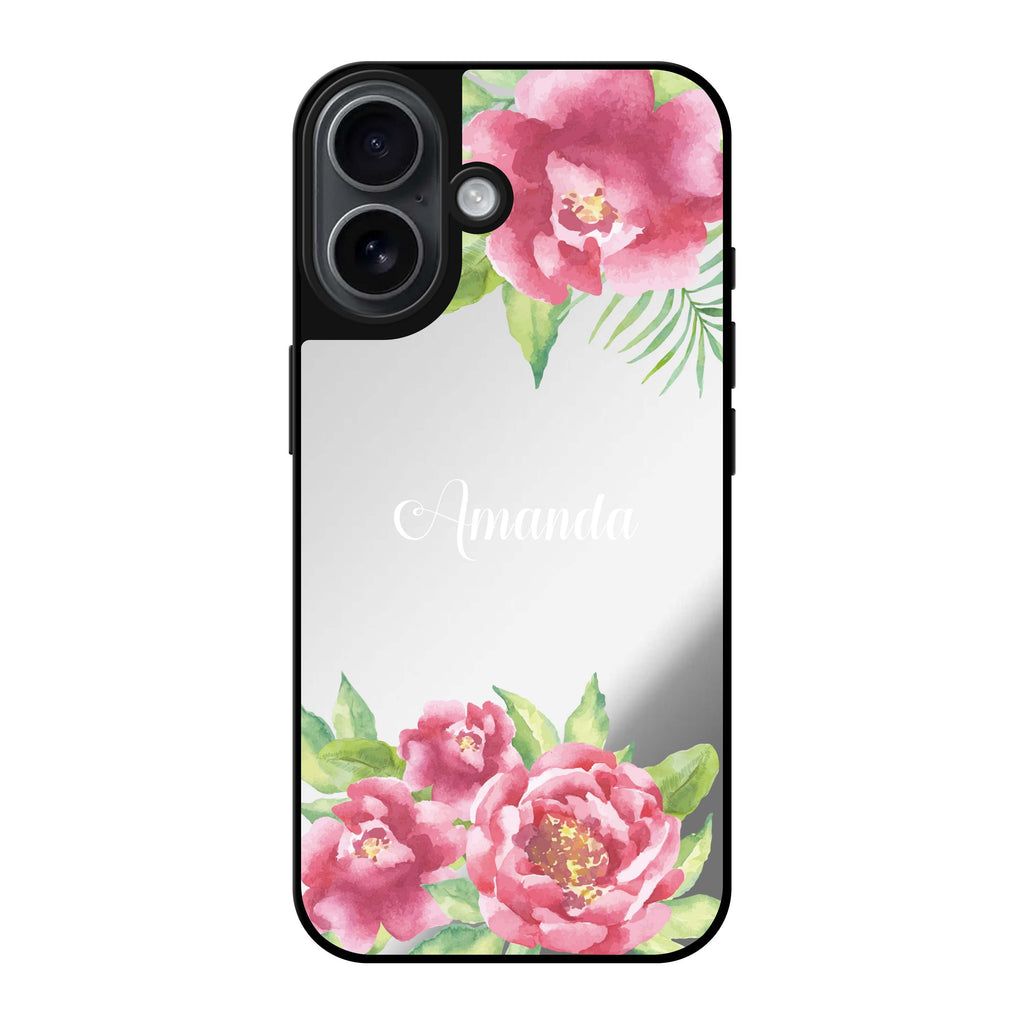 Reflective iPhone 16 Mirror Case –Watercolor Paeonia Design