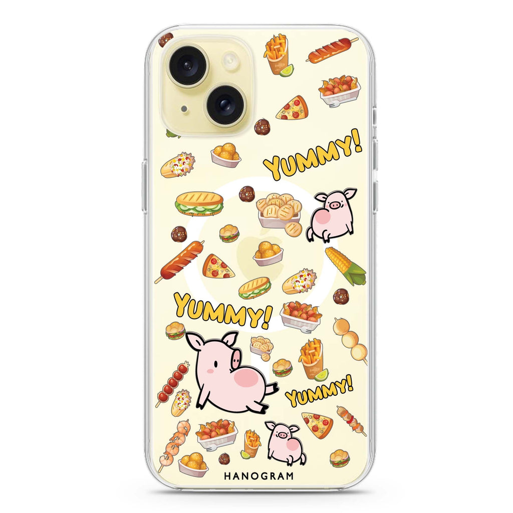 Yummy Piggy iPhone 15 Magsafe 兼容水晶透明保護殼