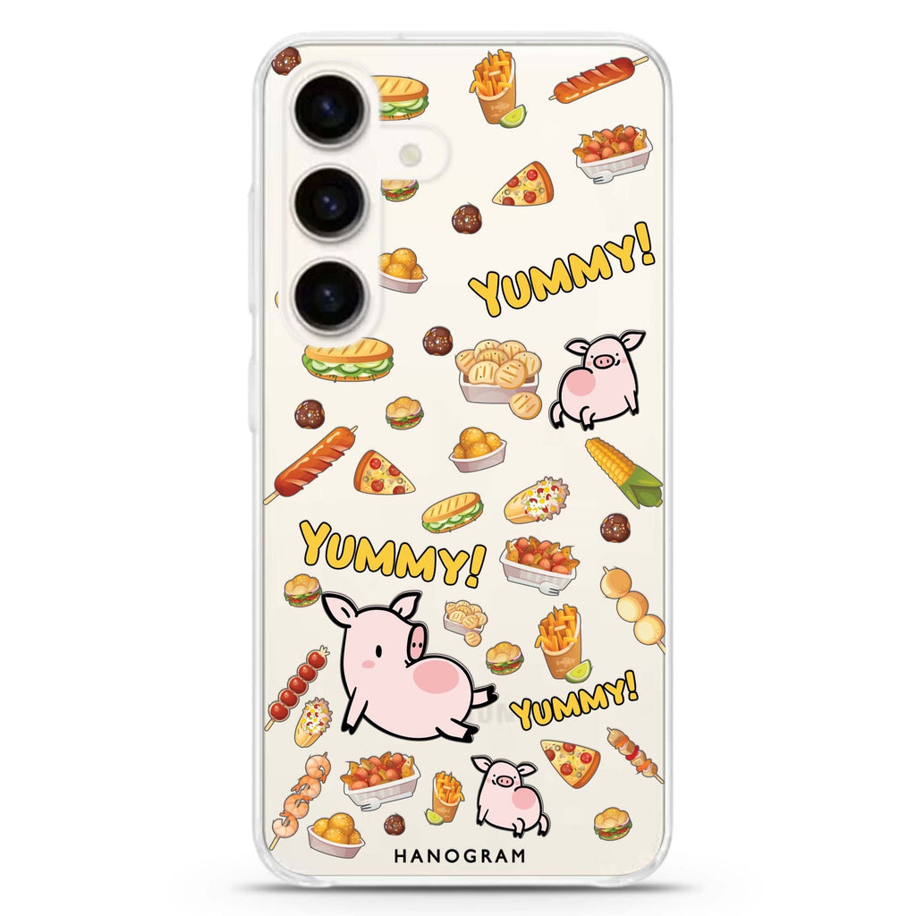 Yummy Piggy Samsung Galaxy S26/S25/S24 水晶透明保護殼正面展示
