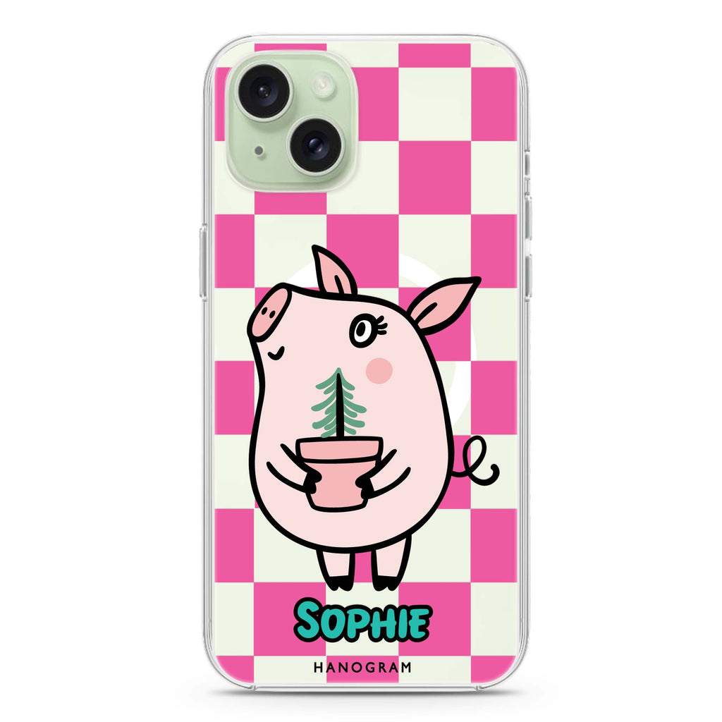 Lovely Pig iPhone 15 Magsafe 兼容水晶透明保護殼