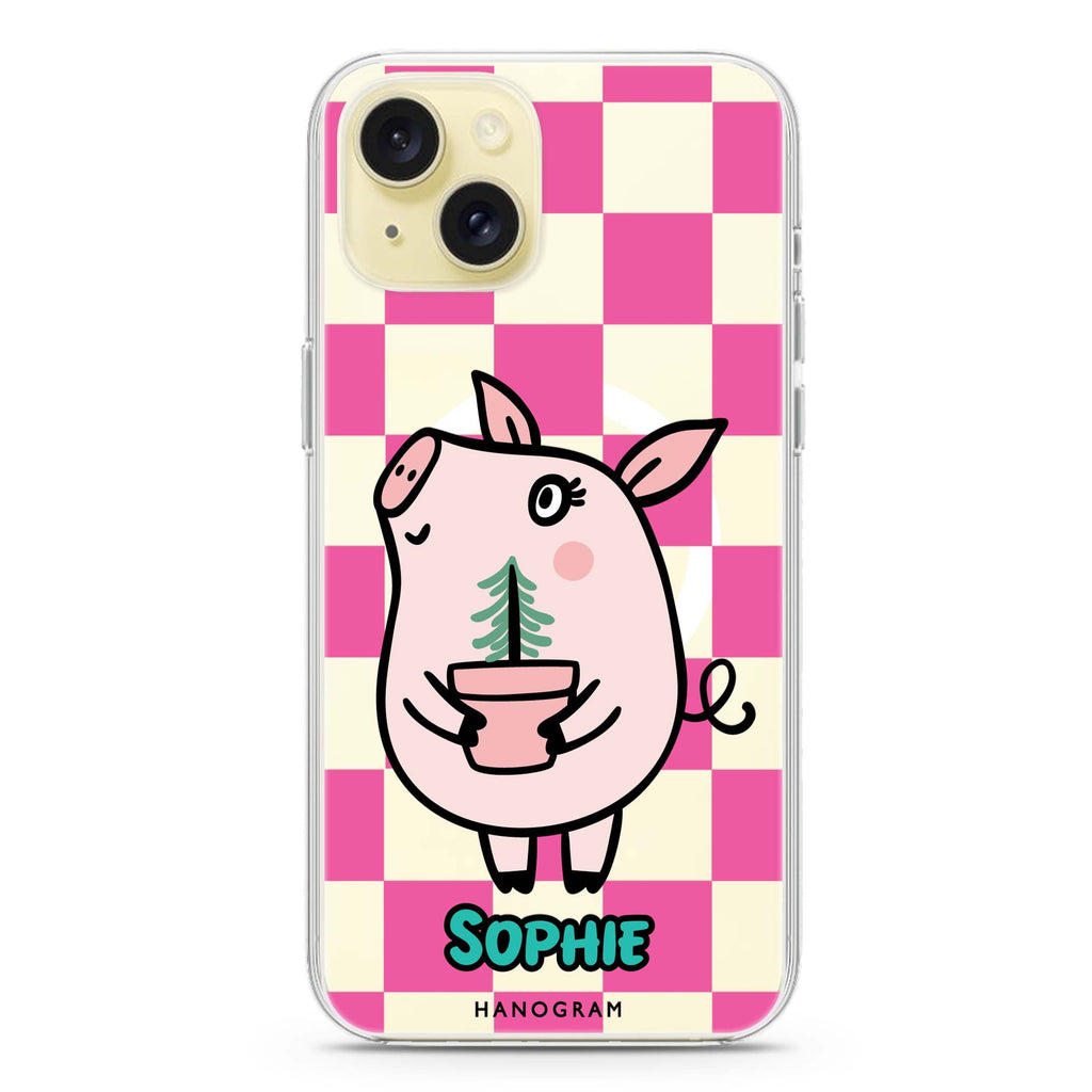 Lovely Pig iPhone 15 Plus Magsafe 兼容水晶透明保護殼