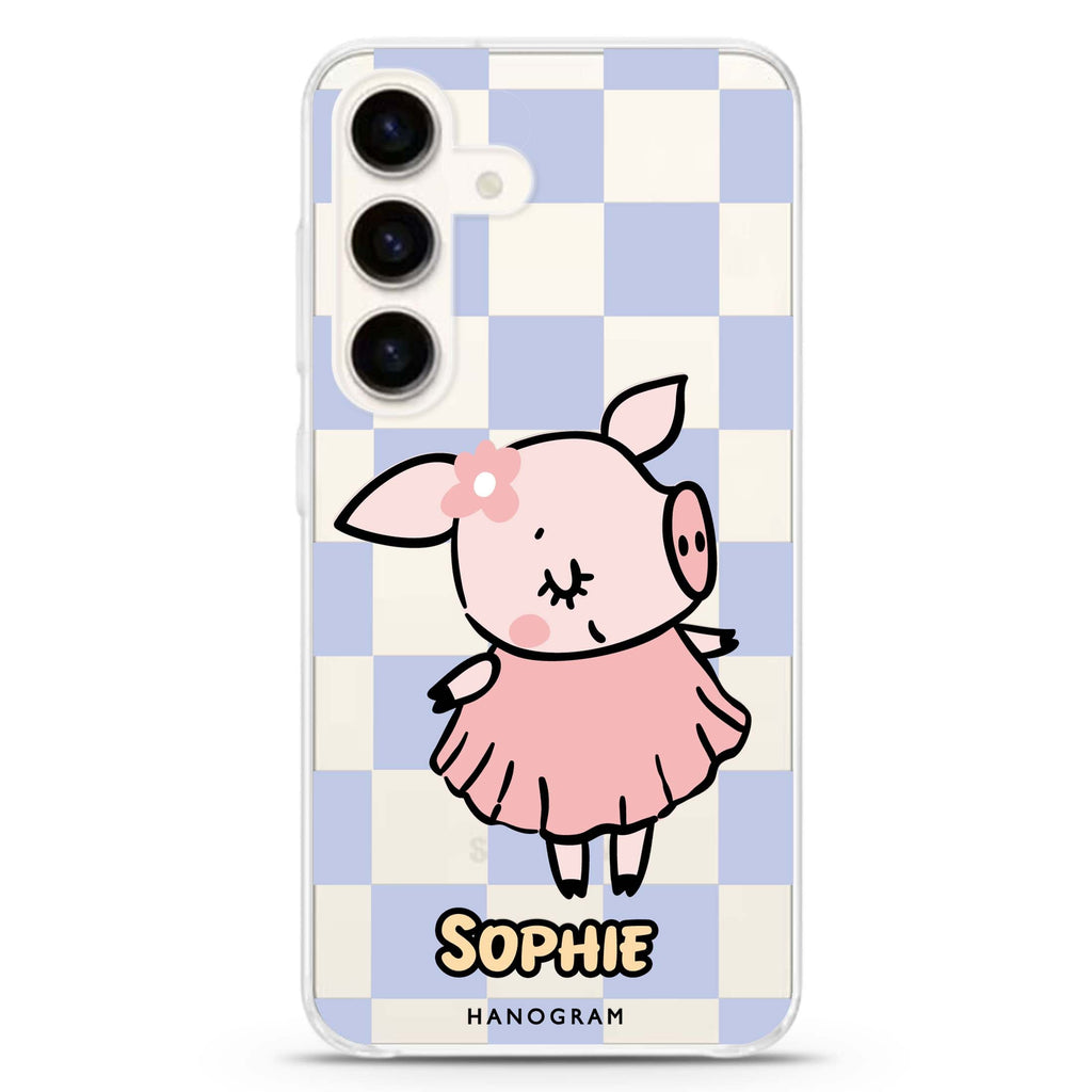 Pretty Pig Samsung Galaxy S26/S25/S24 可加名字水晶透明保護殼正面展示