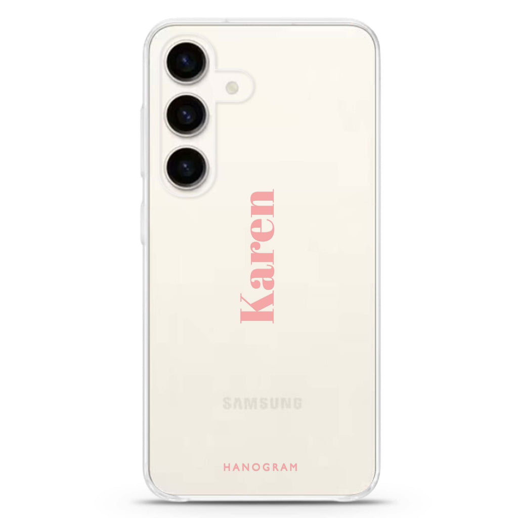 YourName Club Samsung Galaxy S26/S25/S24 可加名字水晶透明保護殼正面展示