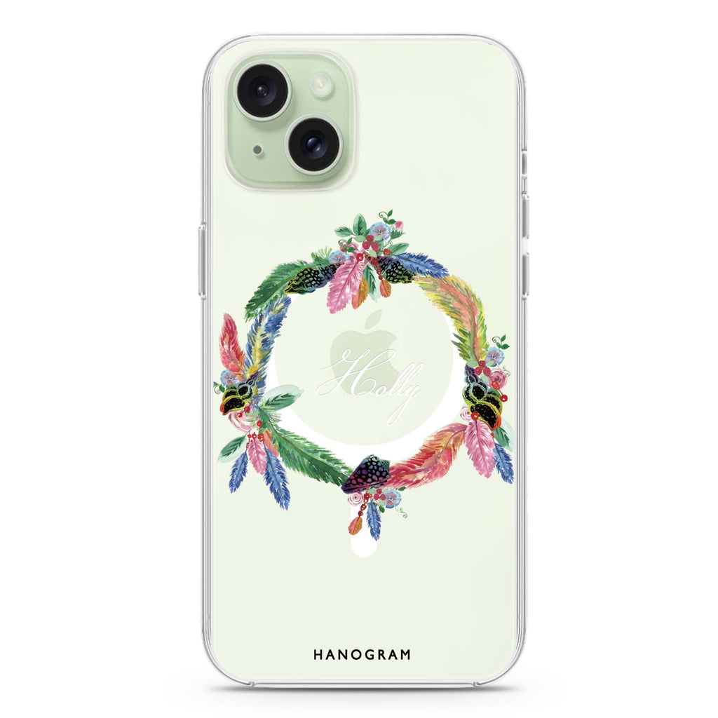 Watercolour Feather iPhone 15 Plus Magsafe 兼容水晶透明保護殼