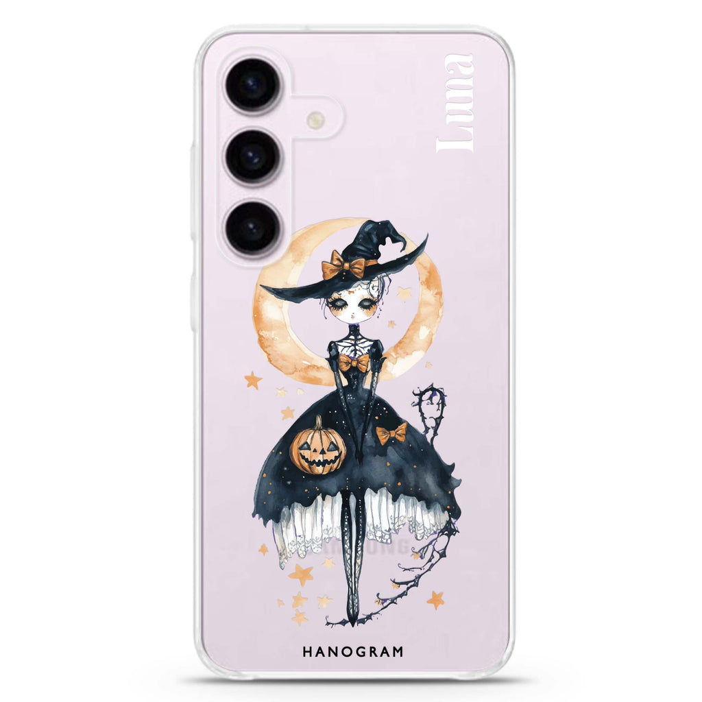 Mystic Witch Glow Samsung Galaxy S26/S25/S24 可加名字水晶透明保護殼正面展示