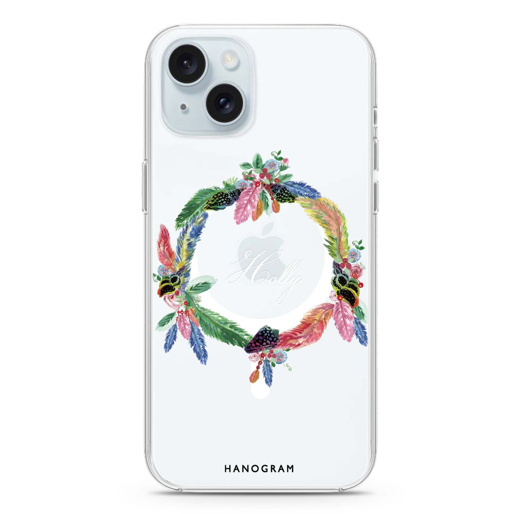 Watercolour Feather iPhone 15 Magsafe 兼容水晶透明保護殼