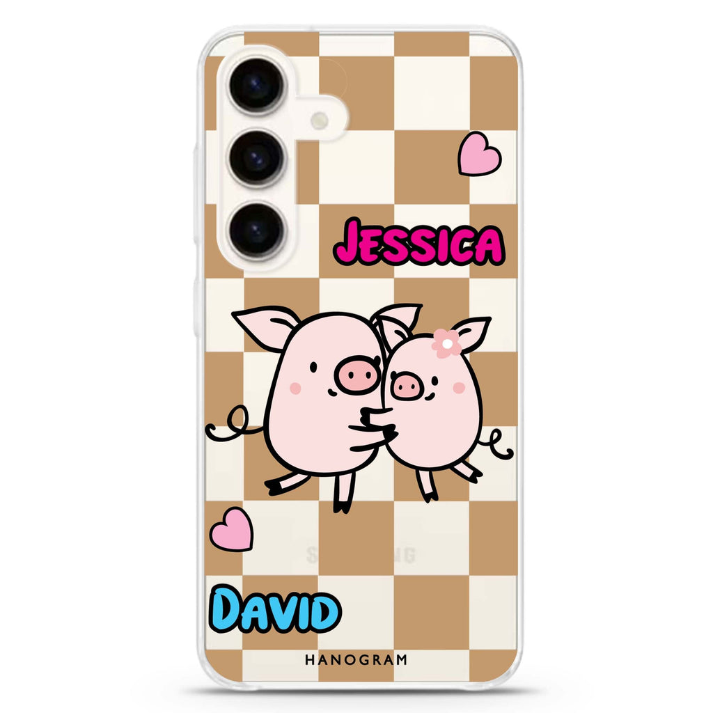 Love Pig Samsung Galaxy S26/S25/S24 可加名字水晶透明保護殼正面展示
