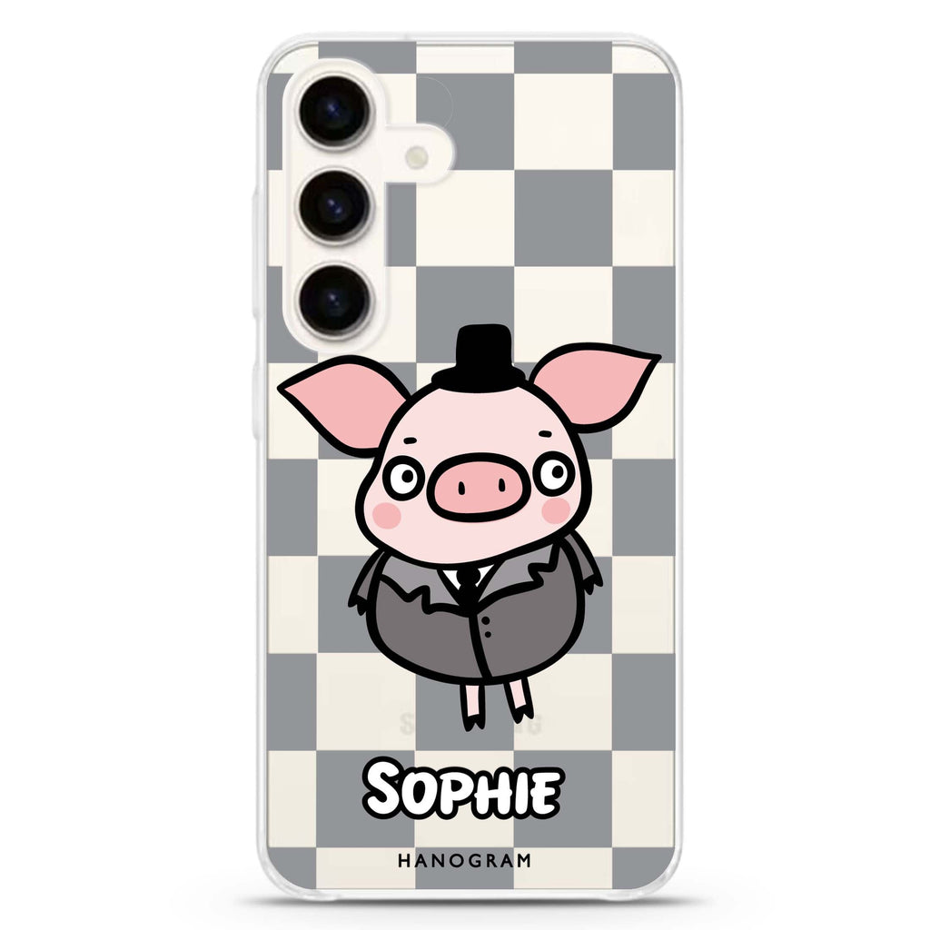 Handsome Pig Samsung Galaxy S26/S25/S24 可加名字水晶透明保護殼正面展示