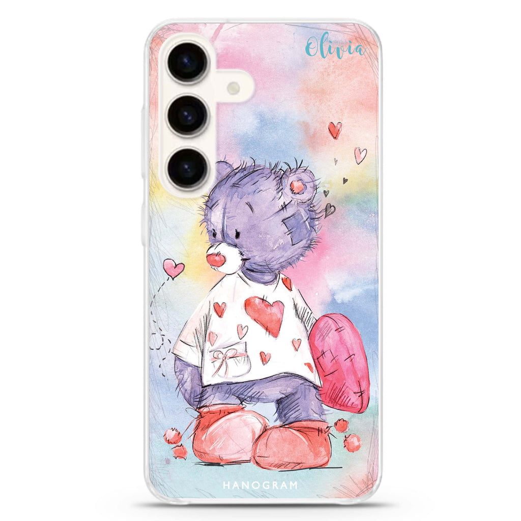 Sweet Bear Samsung Galaxy S26/S25/S24 可加名字水晶透明保護殼正面展示