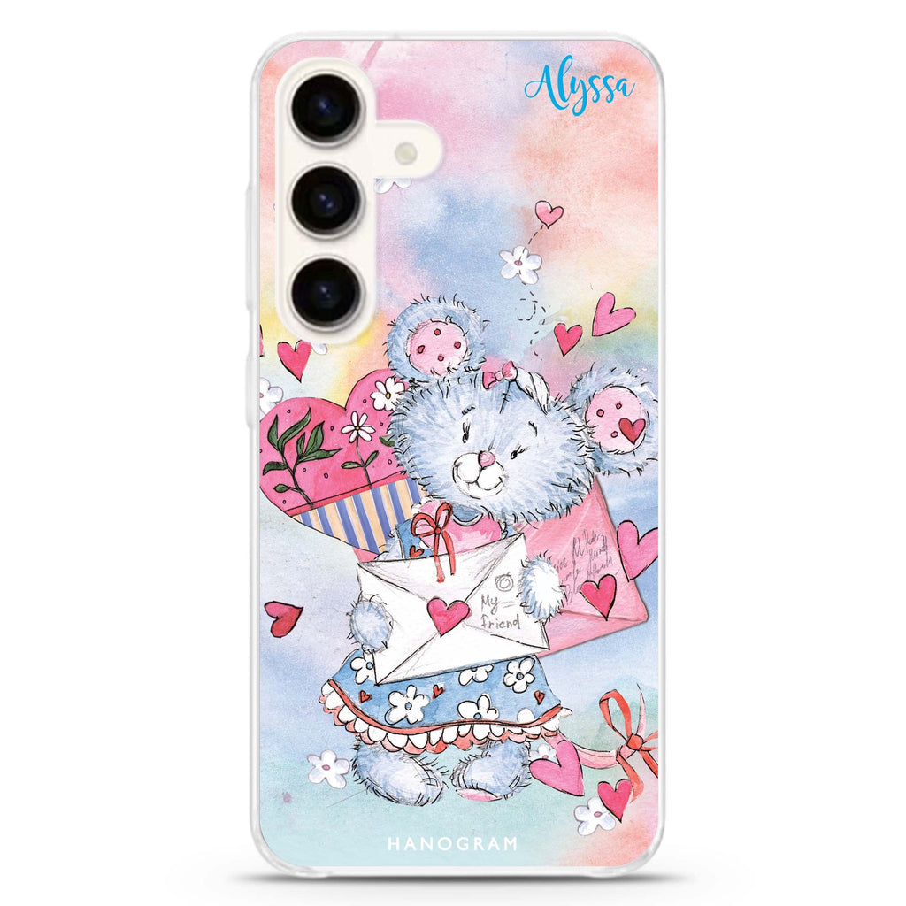 Sweet Bear Samsung Galaxy S26/S25/S24 可加名字水晶透明保護殼正面展示