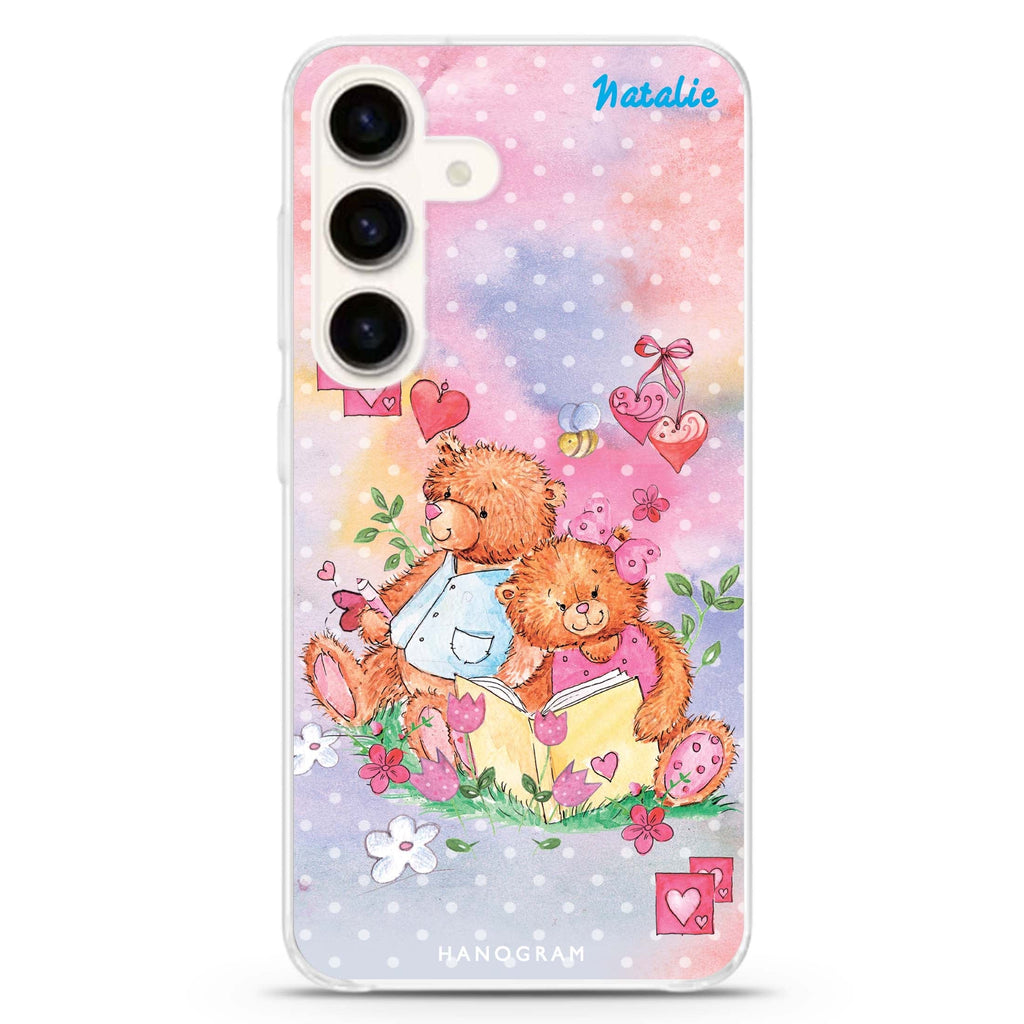 Love Bear Samsung Galaxy S26/S25/S24 可加名字水晶透明保護殼正面展示