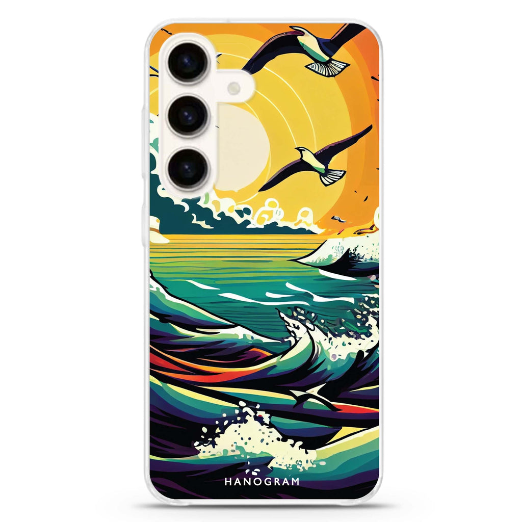 Seagulls & waves Samsung Galaxy S26/S25/S24 水晶透明保護殼正面展示