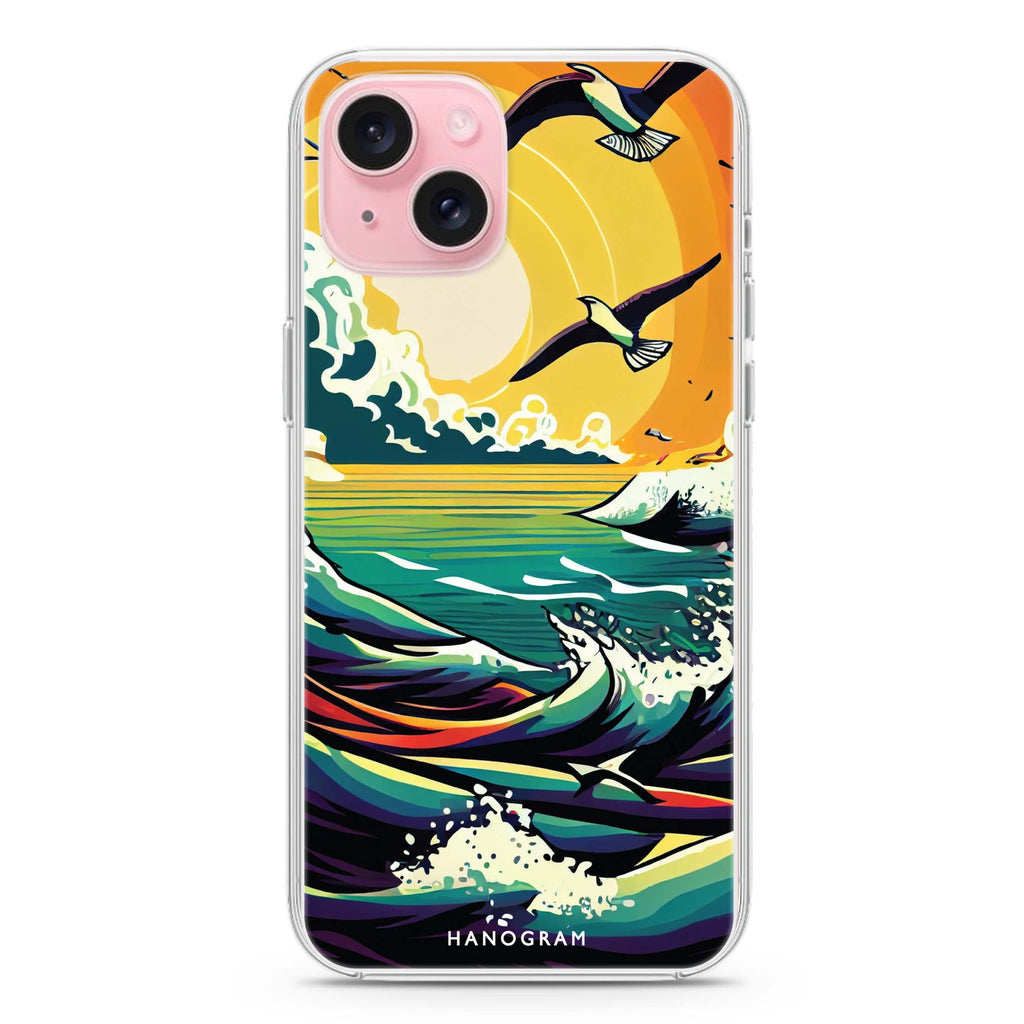 Seagulls & waves iPhone 15 Magsafe 兼容水晶透明保護殼