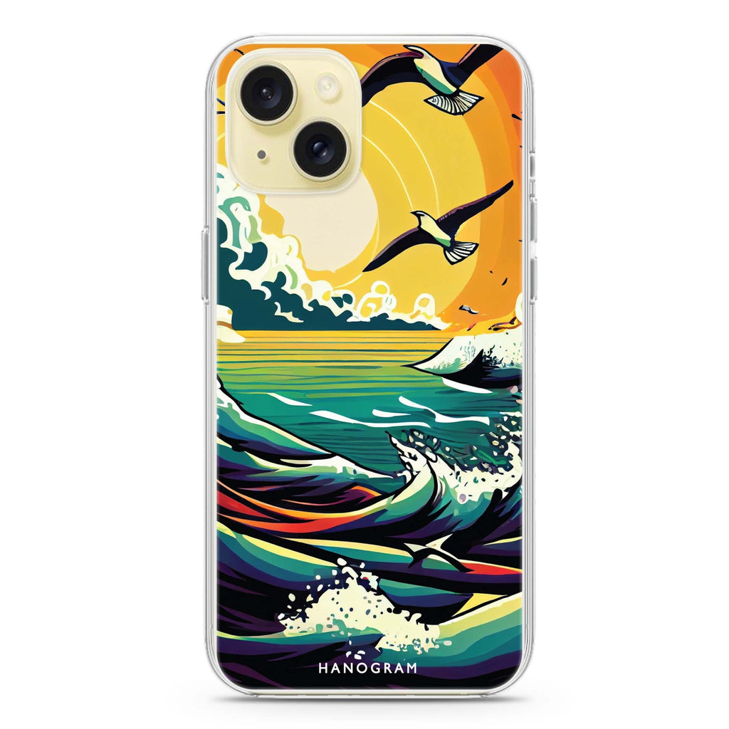 Seagulls & waves iPhone 15 Plus Magsafe 兼容水晶透明保護殼