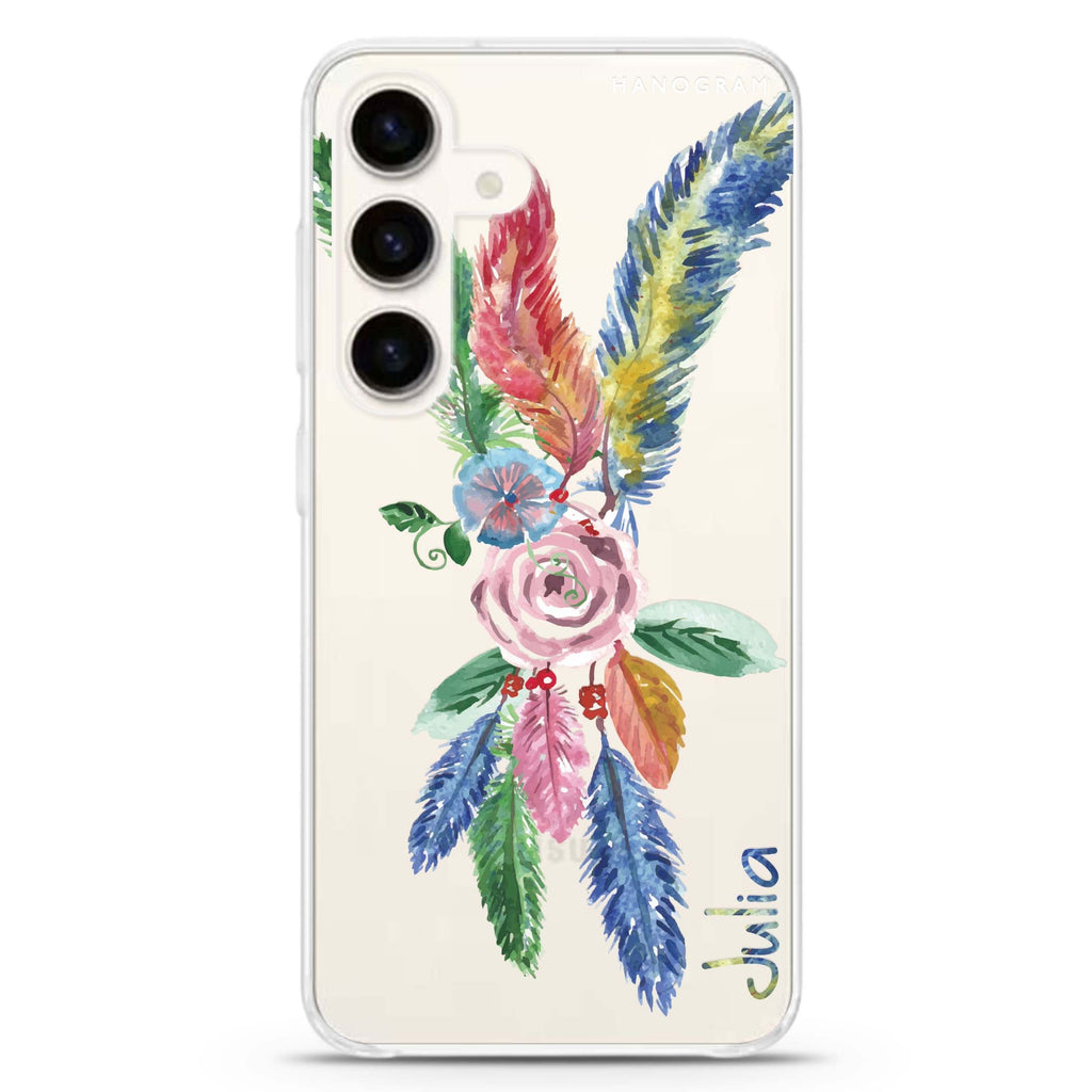 Feather Samsung Galaxy S26/S25/S24 可加名字水晶透明保護殼正面展示