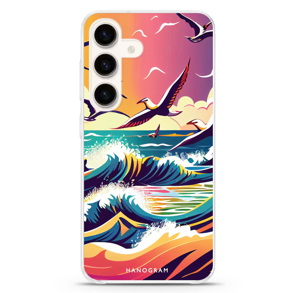 Waves & seagulls Samsung Galaxy S26/S25/S24 水晶透明保護殼正面展示