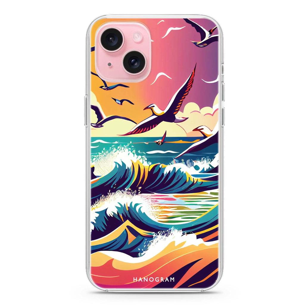 Waves & seagulls iPhone 15 Magsafe 兼容水晶透明保護殼