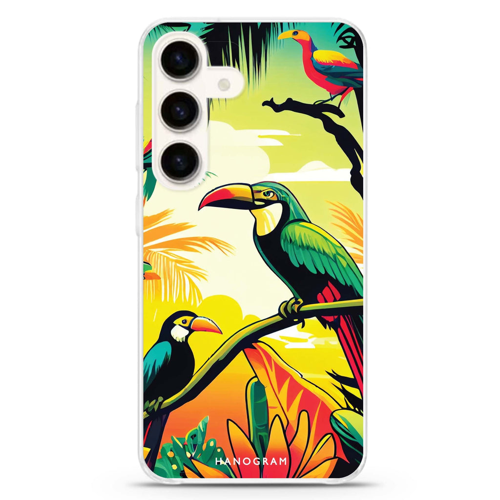 Tropical birds Samsung Galaxy S26/S25/S24 水晶透明保護殼正面展示